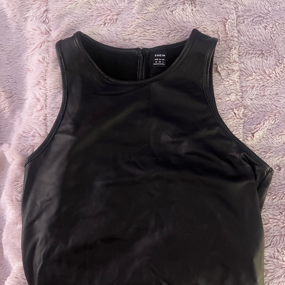 SHEIN Sleek Black Faux Leather Tank Top